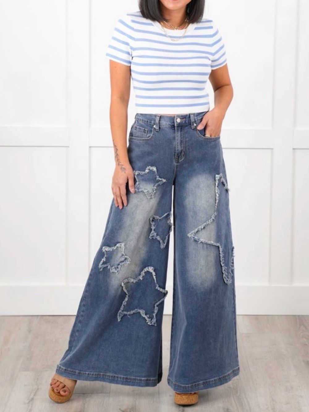 Women's Wide-Leg Star Patch Jeans